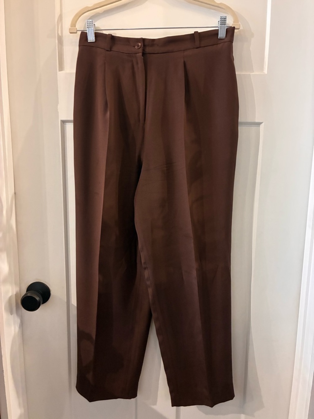 Women's Tailored Brown High-Rise Silk Trousers